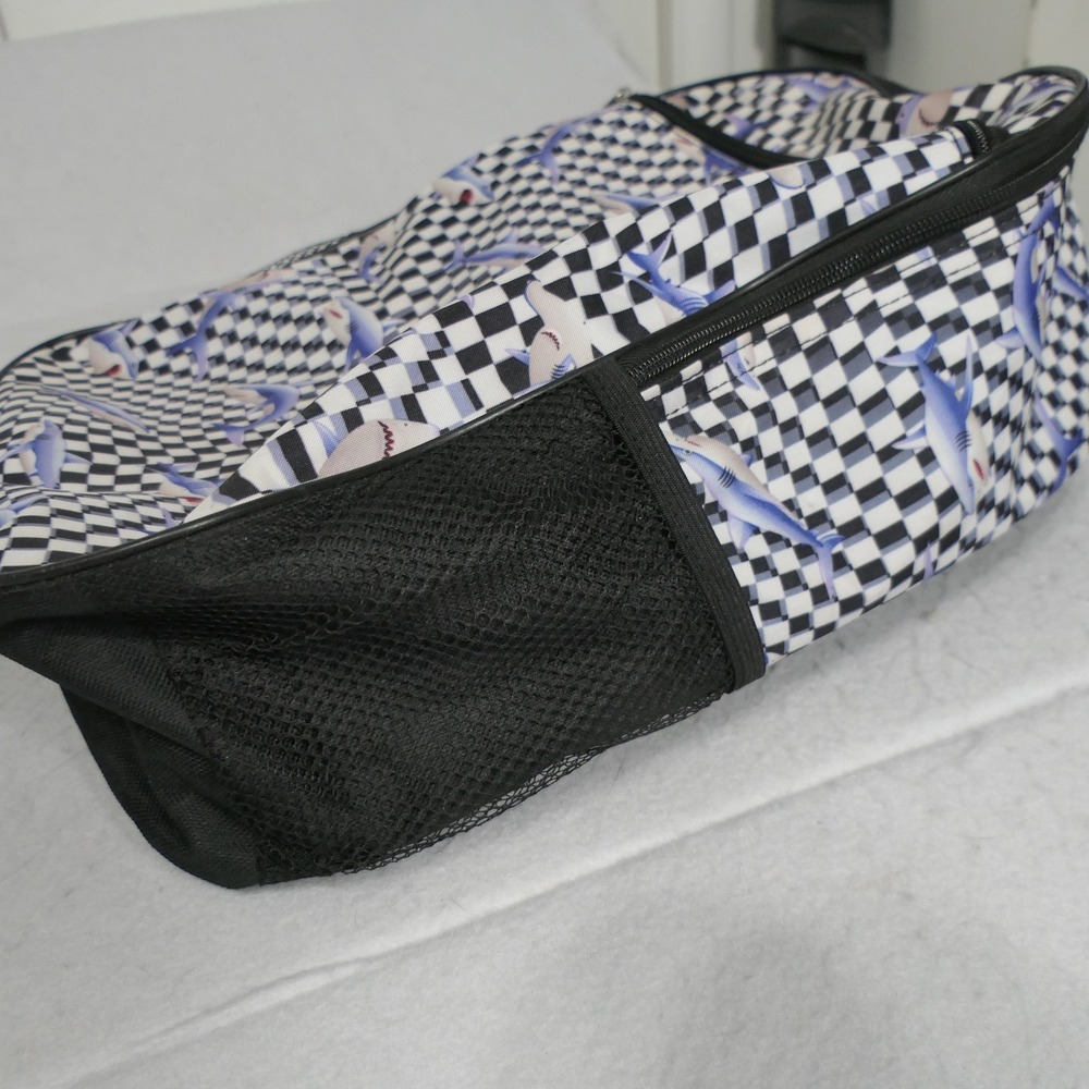 Kids Shark Backpack OS Black White Checkered Skater Streetwear Adventure Travel - Picture 8 of 9